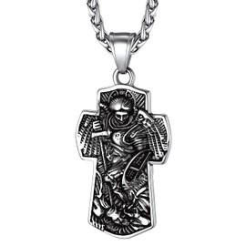 Richsteel Saint Michael Necklace For Women Men Silver Archangel Michael Pendant Religious Jewellery