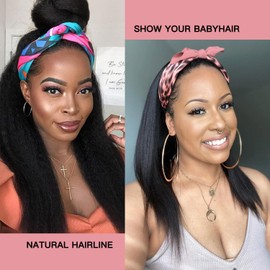 FFDDear Headband Wig 20 Inch Yaki for Black Women Afro Kinky Straight Wig Headband Synthetic Wigs for Daily Party (1B)