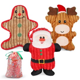 Dreamon Christmas Plush Interactive Dog Squeaky Toys Xmas Gift for Small Medium Large Pet included Ginger Man Reindeer Santa Claus, 3 Pcs Set
