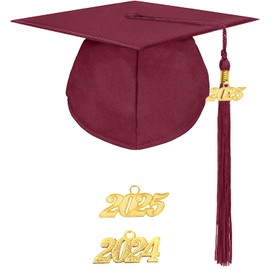 MyGradDay Unisex Adult Matte Graduation Cap with 2024 2025 Tassel Year Charm for High School & Bachelor Maroon