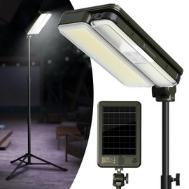 COOSOLUX Outdoor Solar Camping Lights with 2 Lighting Heads, IP65 Waterproof LED Work Light, Cordless Solar Powered & USB-C Stand Floor Light with Iron Telescoping Tripod for Fishing Garden 1 Pack