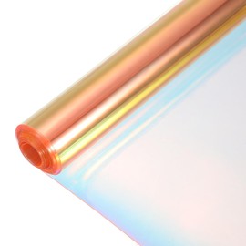sourcing map Holographic Clear PVC Vinyl Film Holographic PVC Fabric Waterproof Dichroic Film 12 x 48 Inch for Handbags Bows Earrings DIY Craft,Laser Light Orange