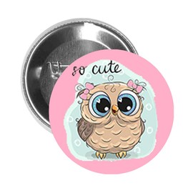 Round Pinback Button Pin Brooch So Cute Sweet Baby Girl Owl Cartoon Icon Pink (3" Inch)