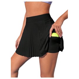 MakeMeChic Women's Tennis Skirt High Waist Pleated with Phone Pocket Mini Skirt for Tennis Golf Sports Workout Running Black Small