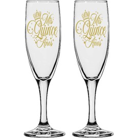 GIFTS INFINITY UV Printed Mis Quince Anos Champagne Flutes Set of 2 Toasting Glasses (QA-17)