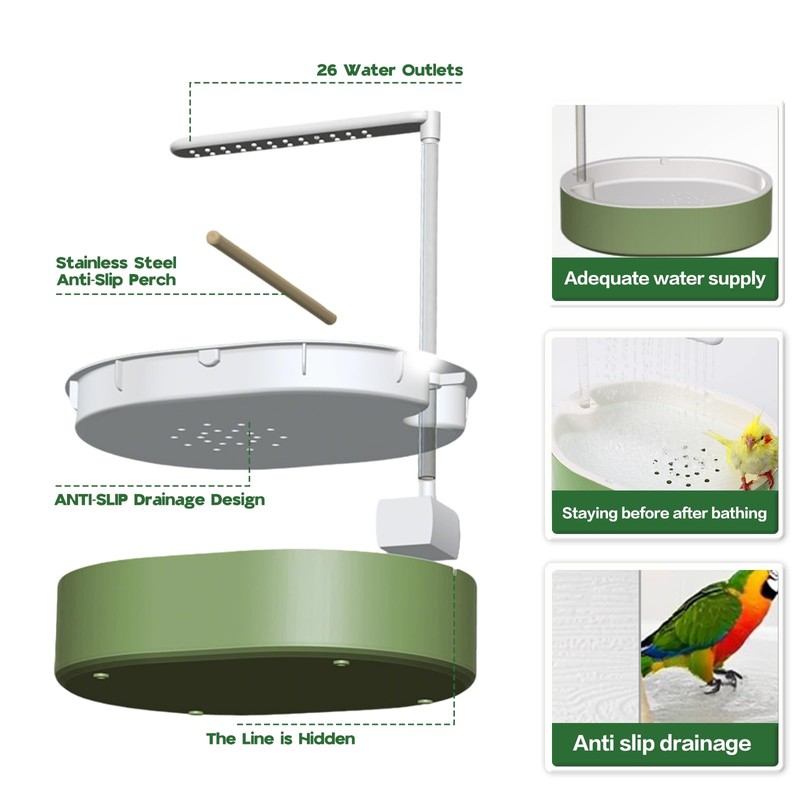 POMFAEE Bird Bath, Parrot Bathtub, Automatic Parrot Shower Bath with
