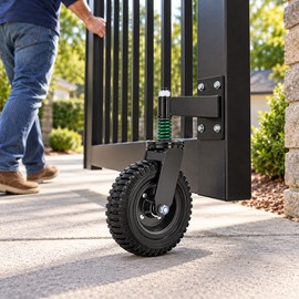 Heavy Duty 8-Inch Gate Support Wheel with Solid Rubber Roller, Clamp-On Mounting Bracket for Swing Gates and Fence Gates