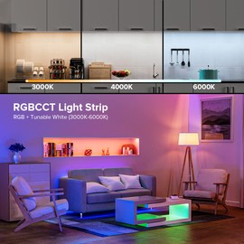 BTF-LIGHTING FCOB COB LED Strip RGBCCT Color Changing Light RGB+CCT Tunable 3000K-6000K 16.4FT 840LED/m DC24V 12mm Width, 6Pin 12mm 0.47in Transparent Connector Kit(No Adapter or Controller)