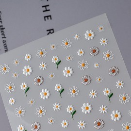 Daisy Nail Stickers 5D Embossed Flower Nail Supplies 3D Self-Adhesive Floral Nail Decals Hollow White Flower Nails Designs Summer Nails Decoration Accessories for Women Girls DIY Manicure 1 Sheet