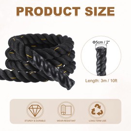 MECCANIXITY Battle Rope 10ft x 2 Inch Polyester Workout Rope Heavy Fitness Exercise Rope for Strength Training Home Gym Muscle Building, Black Yellow