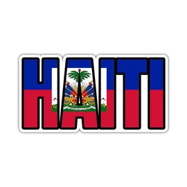 Haiti Flag Country Name Vinyl Sticker - Car Phone - 3"