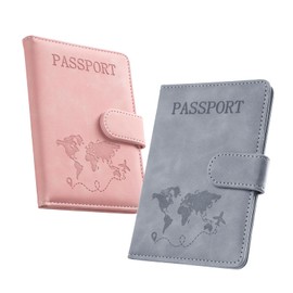 LTMMC 2-Piece Passport Holder, PU Leather Passport Cover, Passport Wallet, for Passports, Credit Cards, Tickets, Business Cards, Boarding Passes (Pink + Gray)