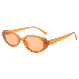 Melpomenia Retro Oval Sunglasses for Women Men Vintage Small Frame Sun Glasses 90s Style Shades(Transparent Brown/Brown)