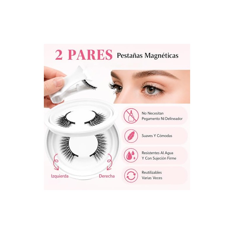 Pestañas Postizas Magneticas,2 Pares Superior e Inferior de Pestañas Magnéticas