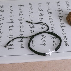 COLORFUL BLING Cross Bracelet for Women Men Stainless Steel Adjustable Braided String Sideways Bracelet Protection Prayer Amulet Christian Jewelry-black