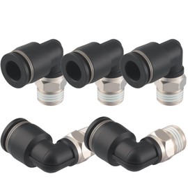 Sctihwelire Push to Connect Fittings Elbow 3/8" Tube OD to 1/4 NPT, Nickel-Plated Brass Pneumatic Connectors, Quick Release Air Line Fittings, Leak-Proof and Durable for Industrial Use (Pack of 5)