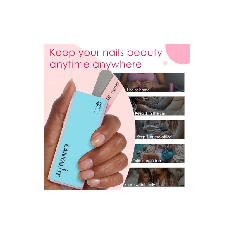 Canvalite Limas de uñas y amortiguadores, moldea/suaviza/brilla, lima multifuncional y