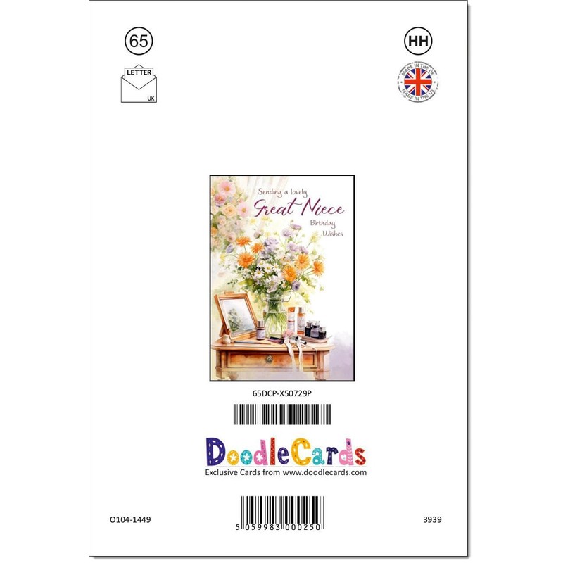 doodlecards Niece Birthday Card Dressing Table Bouquet Medium Size with