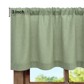 Pitalk Sage Green Linen Window Valance for Kitchen 3 Inch Rod Pocket Semi Sheer Boho Rustic Farmhouse Filtering Light Sage Valance Curtain Topper for Bedroom Living Room Dining Bathroom 18 Inch Length