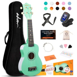 ADM Ukulele for Beginners Hawaiian Wood Ukelele Kit for Kids Adult Student Starter Professional Ukalelee Pack Bundle with Free Lessons Gig Bag Strap Nylon String Tuner Pick (Cyan Green, 21 Inch)