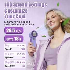 Koucen Portable Handheld Fan Rechargeable 100 Speeds Turbo Ice Cooling Fan Personal Mini Fan Small Foldable 3-IN-1 Neck/Desk/Hand Fan, Travel Essentials Gifts for Women Men/Violet