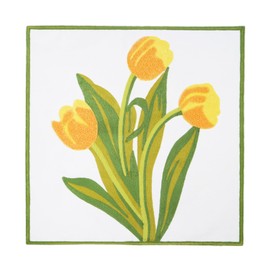 Hodeco Embroidery Throw Pillow Cover 18x18 Home Decor Floor Pillow Cover for Couch Sofa Chair 100% Cotton Floral Embroidered Cushion Cover Square Pillowcase 45x45cm Yellow Tulip, 1 Piece