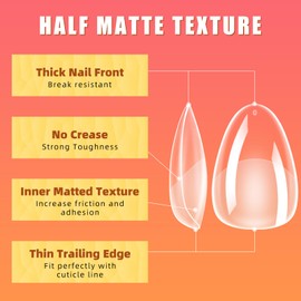 NIQZOPA Short Almond Nail Tips - 240PCS Acrylic Fake Nails Soft Gel Nail Tips - Pre-Shaped Full Cover Half Matte Clear Press on Nails for Extension Diy At Home Manicure 12 Sizes