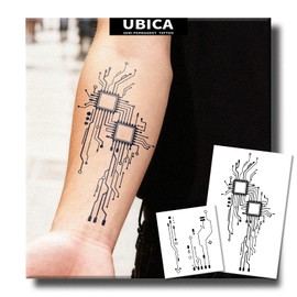 UBICA Tattoo Tech, 2 Sheets Medium Circuit Design Semi Permanent Tattoo, Black Minimalist Line Realistic Temporary Tattoo for Adult, Lasts 7-15 Days Fake Tattoos Stickers, Waterproof & Non-Reflective