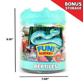 Sunny Days Entertainment Reptile Figure Play Bucket – 43 Assorted Lizards and Educational Accessories Toy Play Set for Kids | Plastic Animal Figures with Storage Container, Multicolor