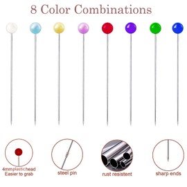 Pins with Head, Stainless Steel Pins with Plastic Head, Multicoloured F-Pins for Crafts, Sewing, Hemming, Crafts, Jewellery Components, Decoration (100 Pieces)