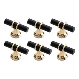 Pidynx 6 Pack Black and Gold Cabinet Knobs 1.97" Black T Bar Drawer Knobs Zinc Alloy Single Hole Pulls for Dresser 50mm Cupboard Handles for Kitchen Wardrobe Cabinet Hardware