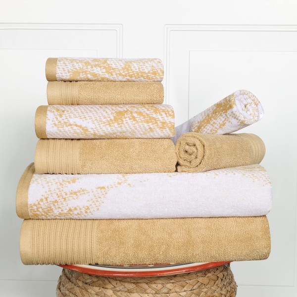 Superior Cotton Towel Set, Absorbent, Fast-Drying 8-Piece Towels, Bathroom Decor, Marble Solid Pattern, Includes 2 Bath, 2 Face, and 4 Hand Towels, Bronze