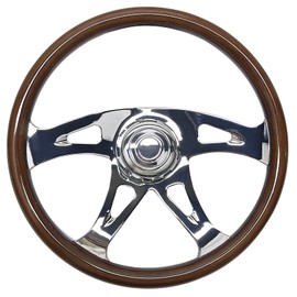 18 inch Solid Wood Truck Steering Wheel 4 Spoke Aluminum Chrome Plated Steering Wheel 3 bolts for Semi-Trailers,Trucks for Kenworth,Peterbilt,Volvo, Freightliner (18in-2)