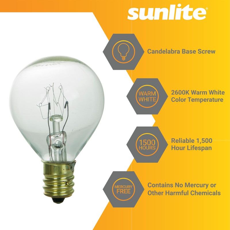 Sunlite G11 Globe Incandescent Light Bulbs, 10 Watts, 65 Lumens,