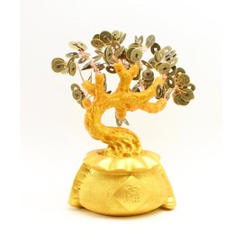 we pay your sales tax 避邪十帝币招财摇钱树 Large 9" Feng Shui Money Tree Gold Coin Fortune Bag Pot Feng Shui Bonsai Style Prosperous Gathering w Qing Dynasty Lucky Coin LS02327
