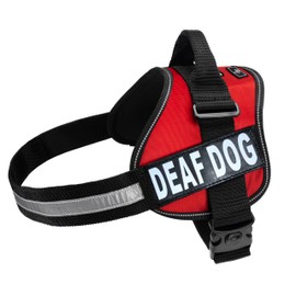 Doggie Stylz Dog Harness with Removable Patches and Reflective Trim. Dog Vest Comes with 2 DEAF DOG Reflective Hook and Loop Patches. Measure Dogs Girth Before Purchase (Girth 28" - 38" Red)