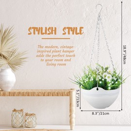 16 Pack Hanging Planter Pots 8 Inch White Hanging Self Watering Flower Plant Pot Container Round Hanging Planter Basket with Drainer and Hanging Chain for Indoor Outdoor Garden Balcony Wall Decor