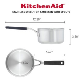 KitchenAid Saucepan with Pour Spouts, 1 Quart, Brushed Stainless Steel, 71018