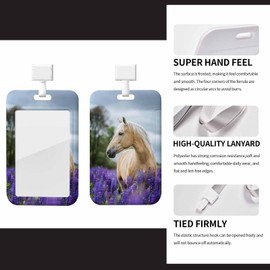 Numbland Badge Holder Horse Purple Flowers,Key Card Holder Case for Teacher Nurse Doctor Student Office Presents for Coworkers