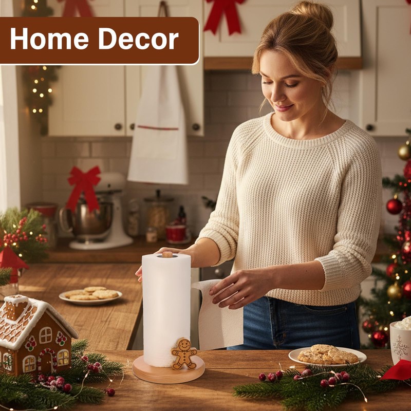 BrightRow Christmas Farmhouse Paper Towel Holder Wooden Decorative Paper Towel