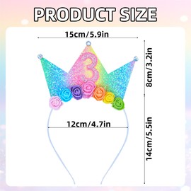Dmnnlp 3rd Birthday Headband for Girls - Sparkle Princess Crown Hairband, Kids Party Decorations, Rainbow Flower Crown Gift for 3 Year Old