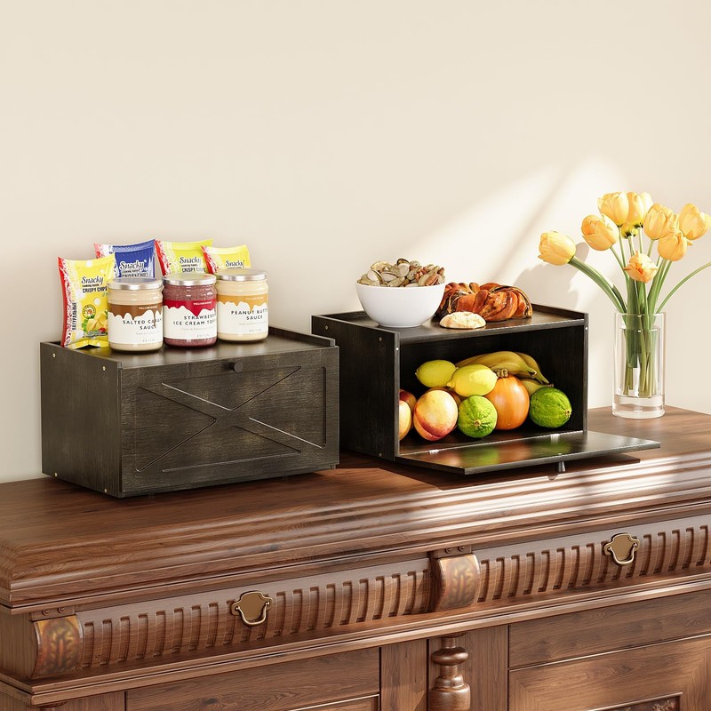 Trironsun Bamboo Bread Box for Kitchen Counter Farmhouse Bread Storage