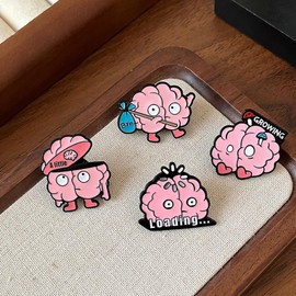 4 pines de metal divertidos en forma de cerebro, regalo para entusiastas de la neurociencia, accesorios para ropa y bolsa con bonitas expresiones (carga, adiós, crecimiento, un poco)