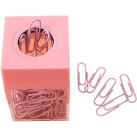 Pink Magnetic Paper Cilp Dispenser Holder Clear Acrylic Paper Clip Organizers with Magnetic Top for Desk Cute Office Binder Clip, Hair Clip,Paper Clip Holders Office and School Supplies Holders