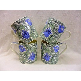 Set of 4 Extra Large China Mugs in Vintage William Morris Anemone Design