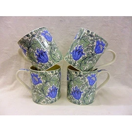 Set of 4 Extra Large China Mugs in Vintage William Morris Anemone Design