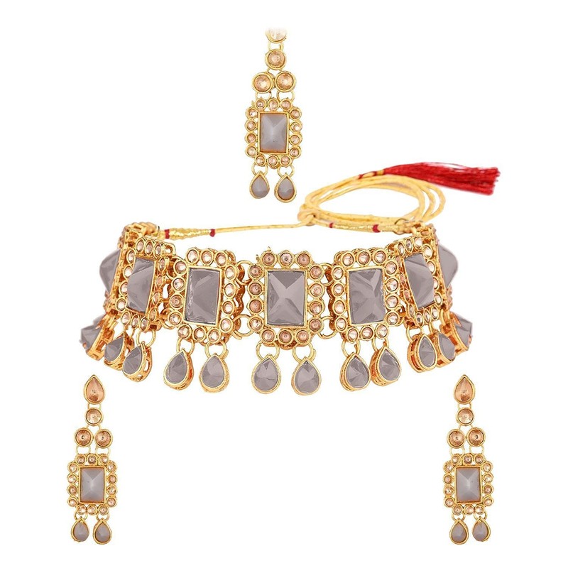 Efulgenz Conjunto de gargantilla india de cristal Kundan de Maang