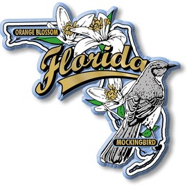 Florida State Bird and Flower Map Magnet by Classic Magnets, 3.4" x 3.3", Collectible Souvenirs Made in The USA