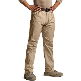 CQR Men's Flex Stretch Tactical Pants, Water Resistant Ripstop Cargo Pants, Lightweight EDC Outdoor Work Hiking Pants, Tac-Stretch Khaki, 44W x 32L