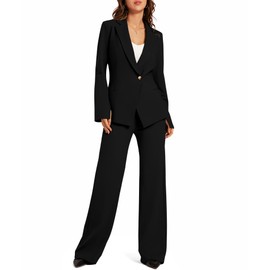 Casly Lamiit Two Piece Outfits for Women Black Blazer Jacket Notched Collar Dress Pants Set Classy Casual Suiting Interview Business Professional Clothes Black XL
